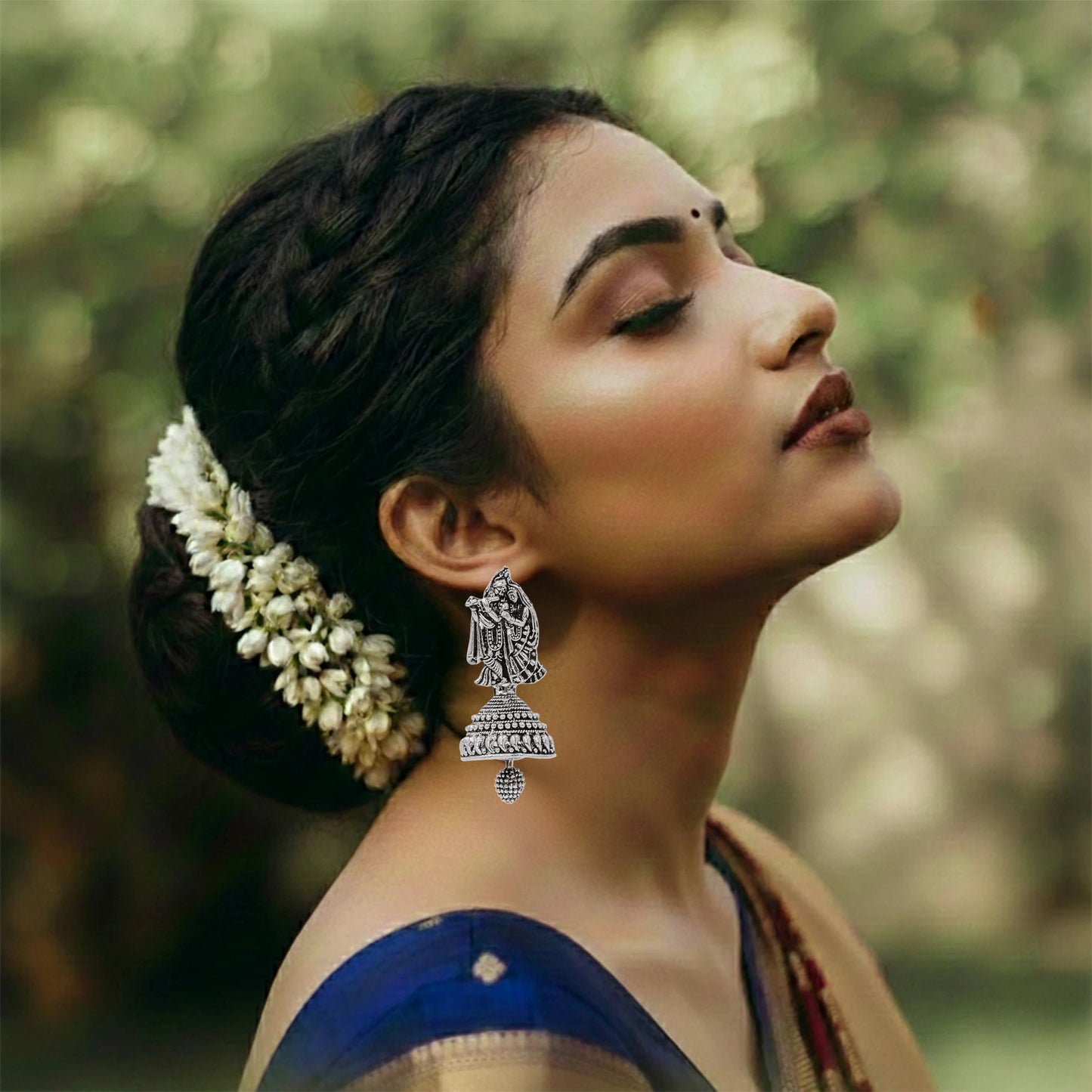 Radha Krishna oxidised silver jhumka earrings