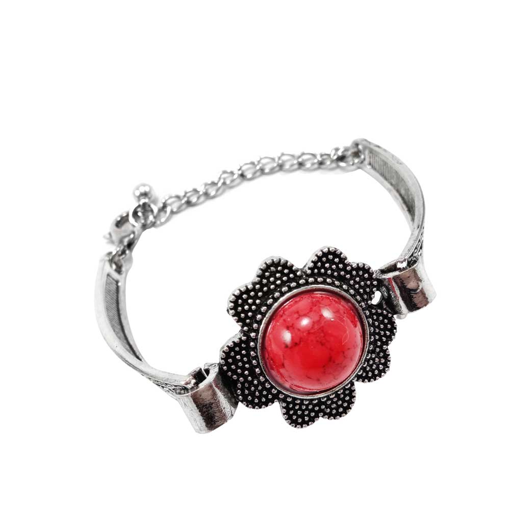 Red Stone Bracelet - Vintage-Inspired, Boho Chic