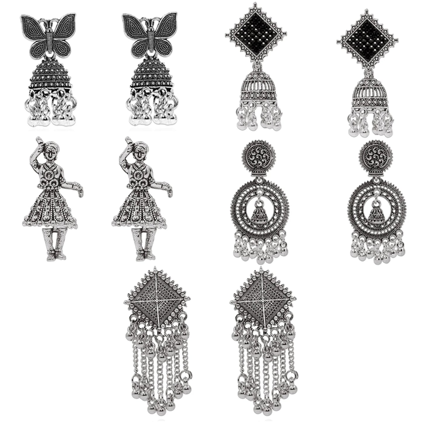 Oxidised Silver Earrings Combo Set (5 Pairs) | Ethnic & Boho Style