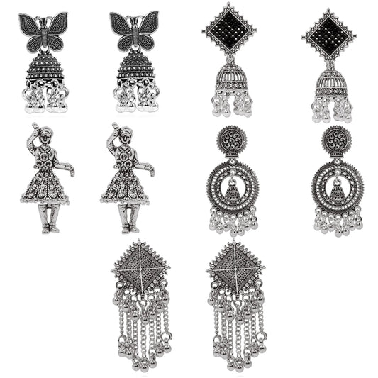 Oxidised Silver Earrings Combo Set (5 Pairs) | Ethnic & Boho Style