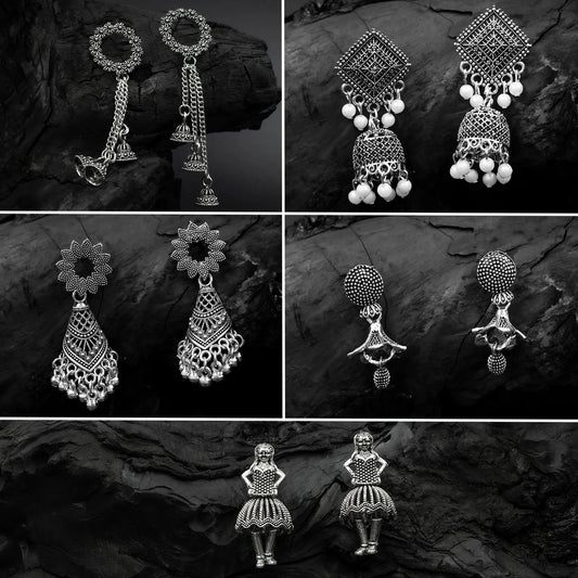 Oxidised Silver Earrings Combo Set (5 Pairs) | Ethnic Styles