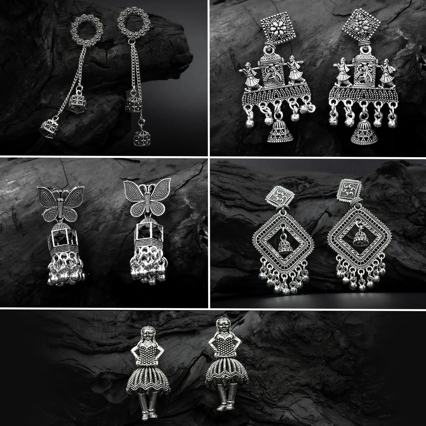 Tribal Oxidised Earrings Combo (5 Pairs) | Boho Jewellery