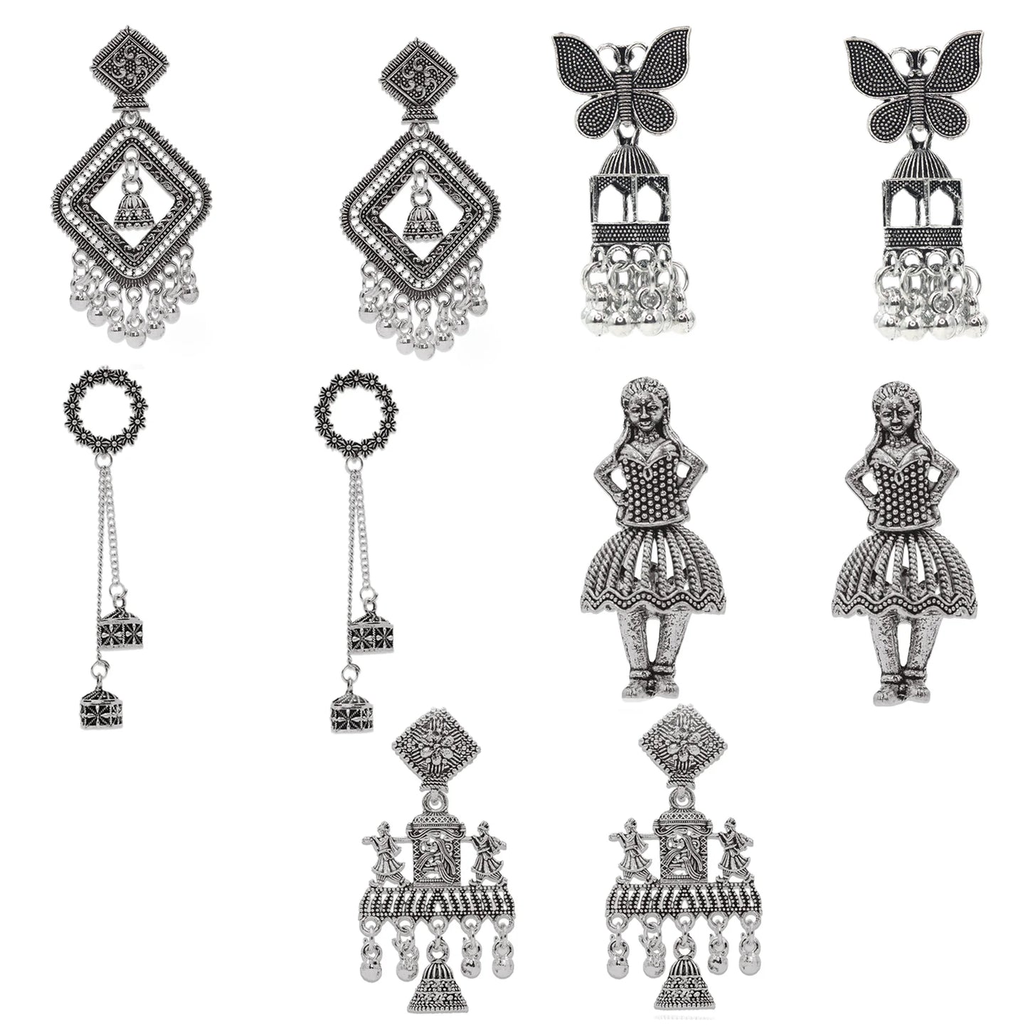 Tribal Oxidised Earrings Combo (5 Pairs) | Boho Jewellery