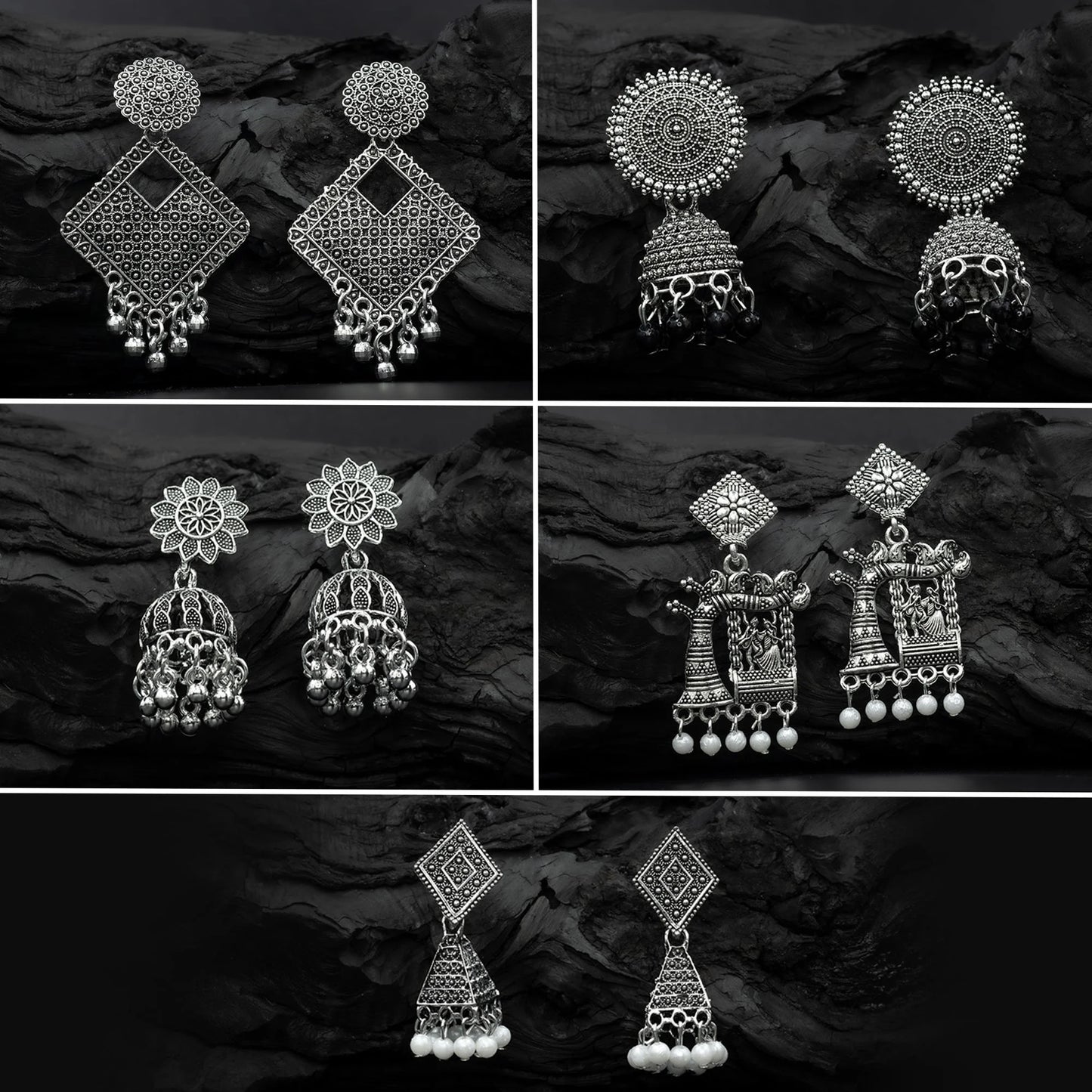 Designer Oxidised Earrings Combo Set (5 Pairs) | Statement