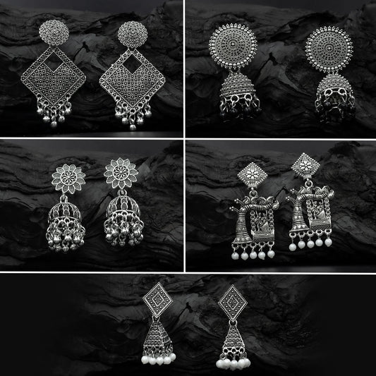 Designer Oxidised Earrings Combo Set (5 Pairs) | Statement