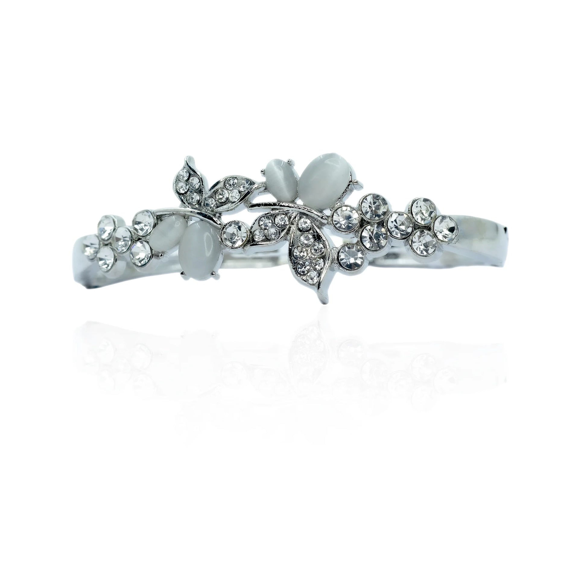 Silver bracelet for women with monalisa stones and floral design