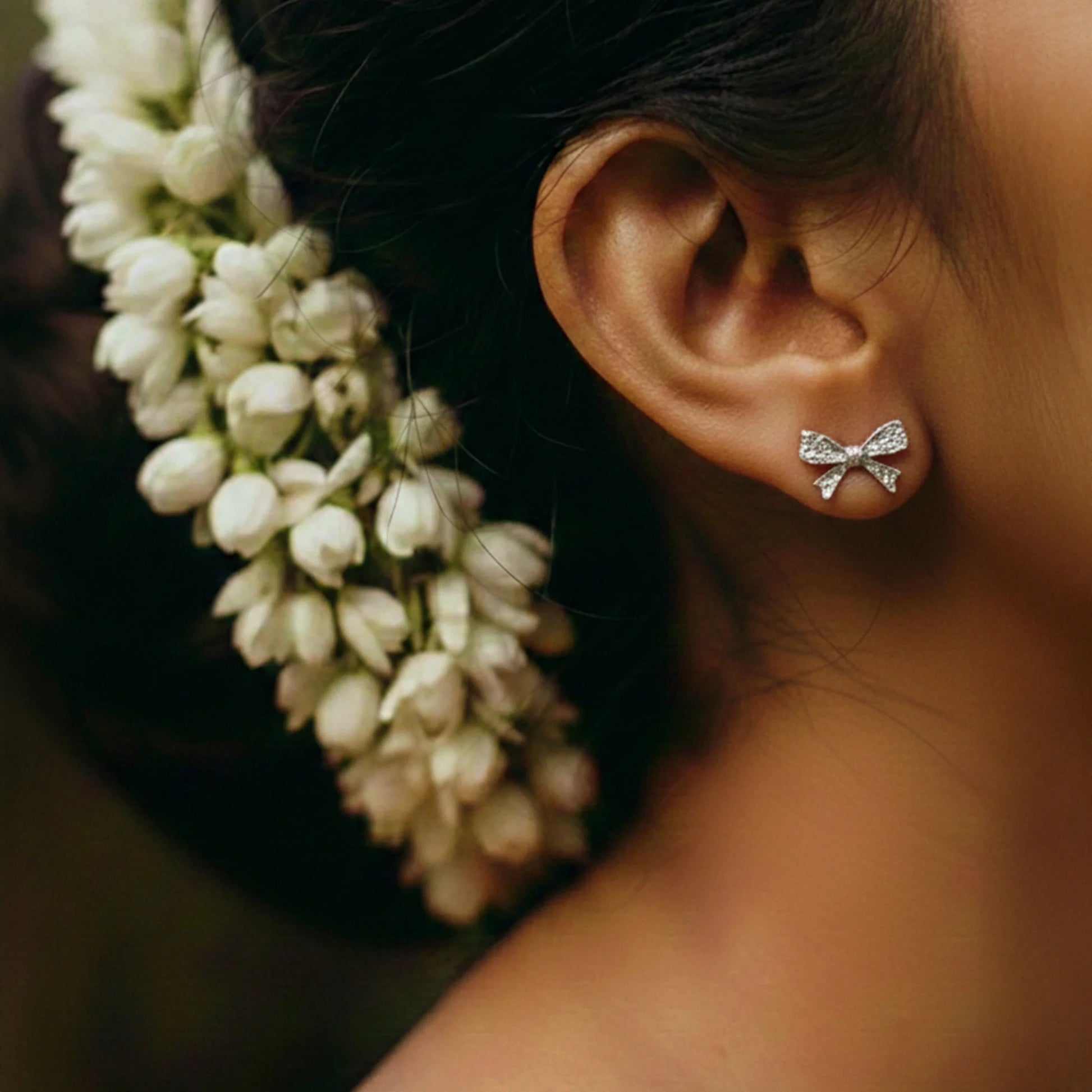 Silver plated ear studs combo close up