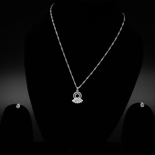 Sparkling Circle Pendant Necklace Set with Cubic Zirconia