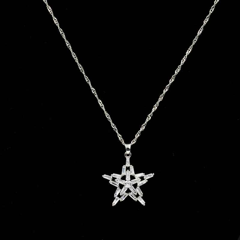 Silver Star Pendant Necklace & Earrings Set - Radiant and Modern Design