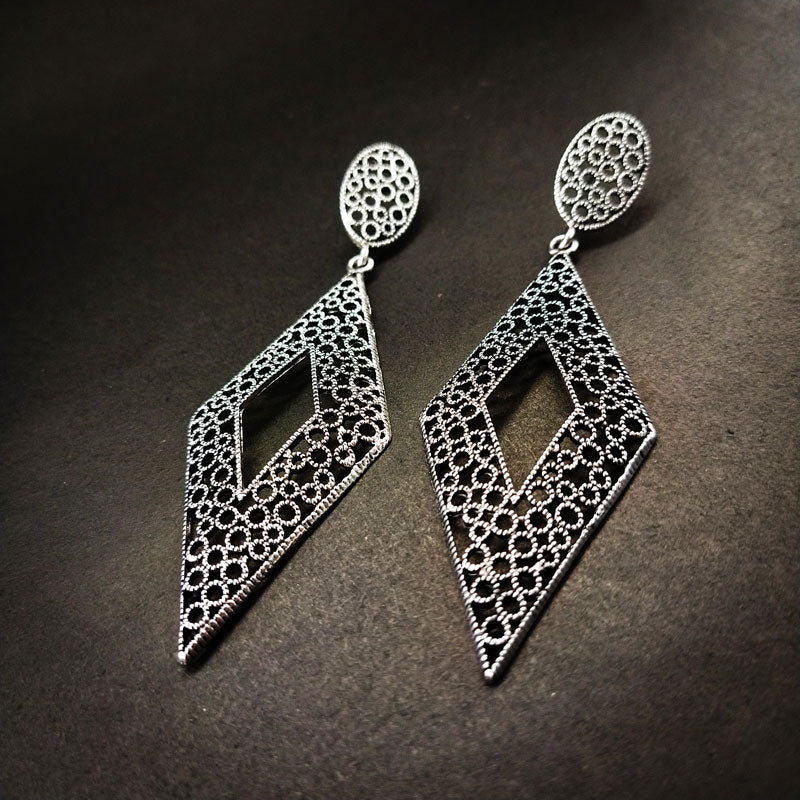 Stylish Silver Alloy Drop Earrings with a sleek and polished silver finish, a lightweight and elegant design, perfect for any occasion.