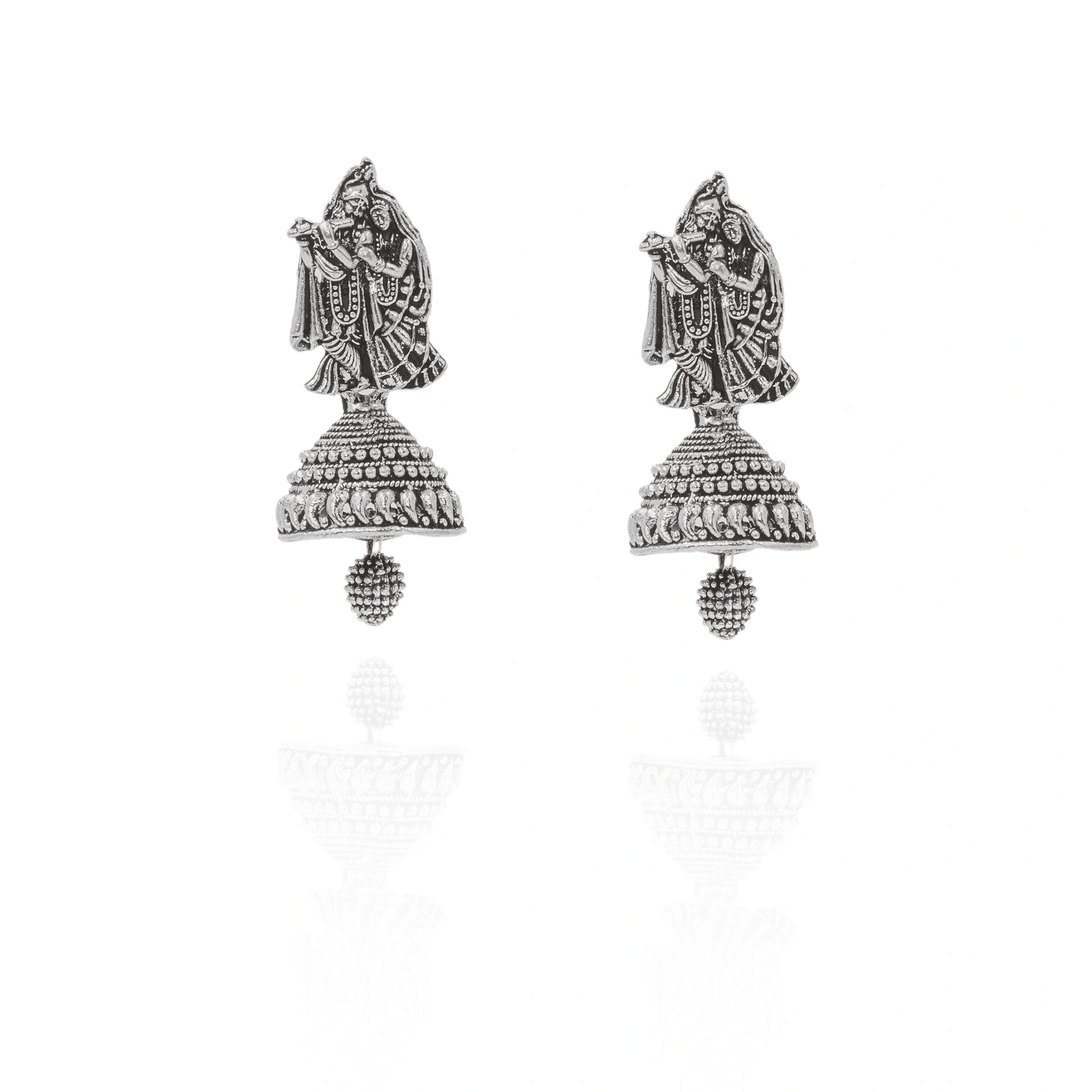 Temple style Radha Krishna oxidised jhumkas