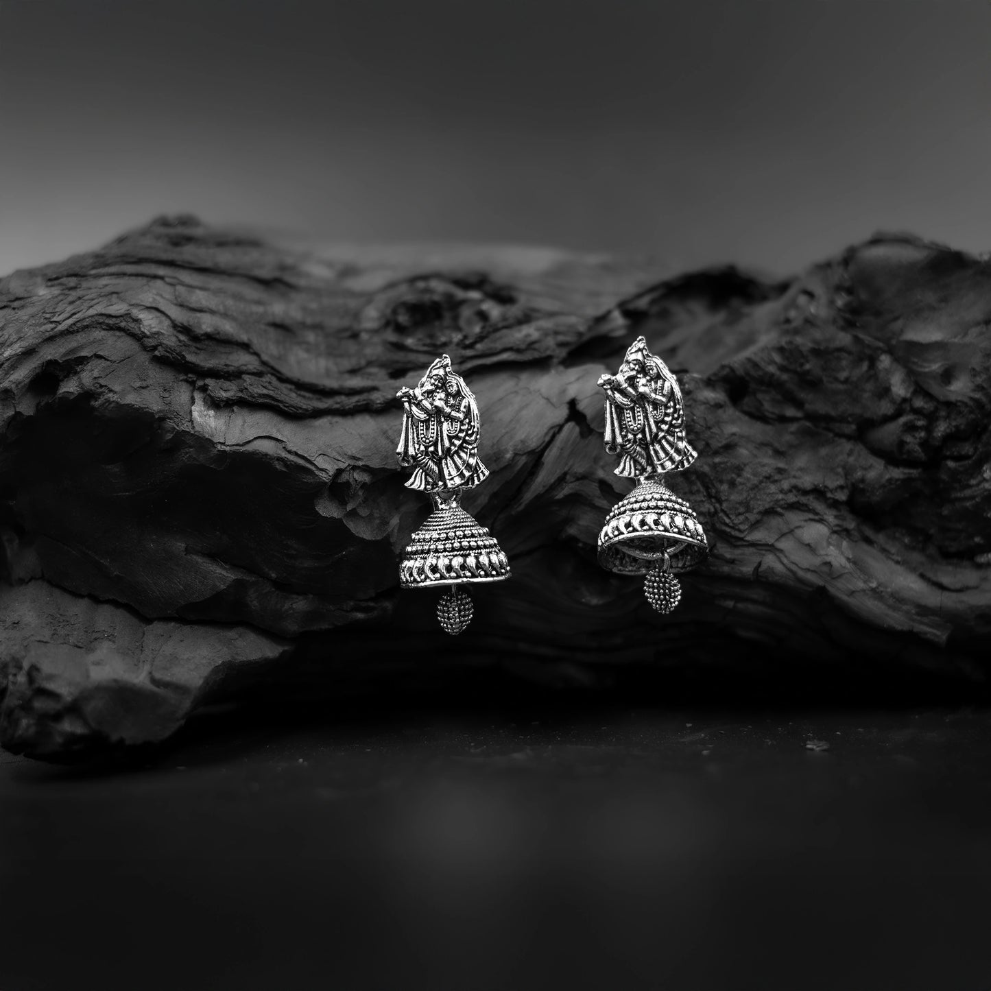Traditional Radha Krishna silver jhumka earrings