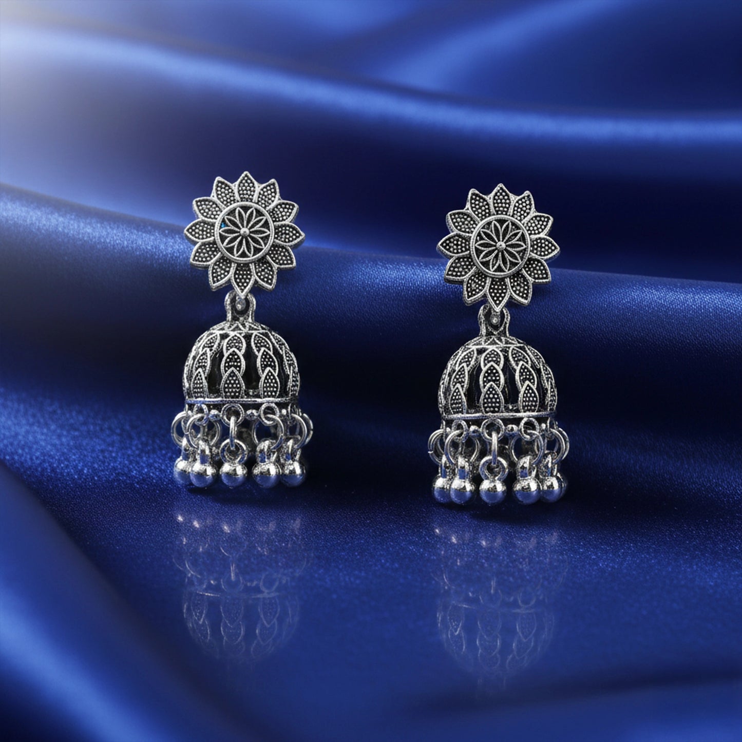 Traditional flower design oxidised jhumka