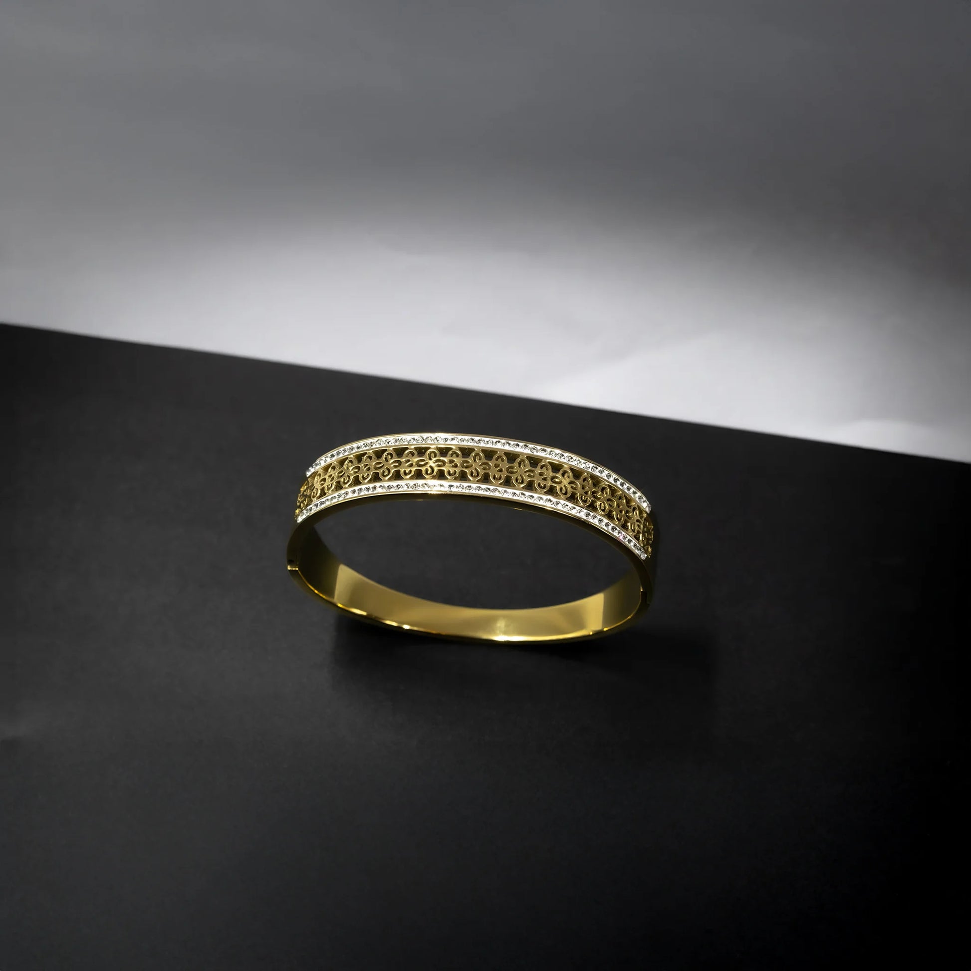 Traditional gold filigree bracelet with crystal detailing