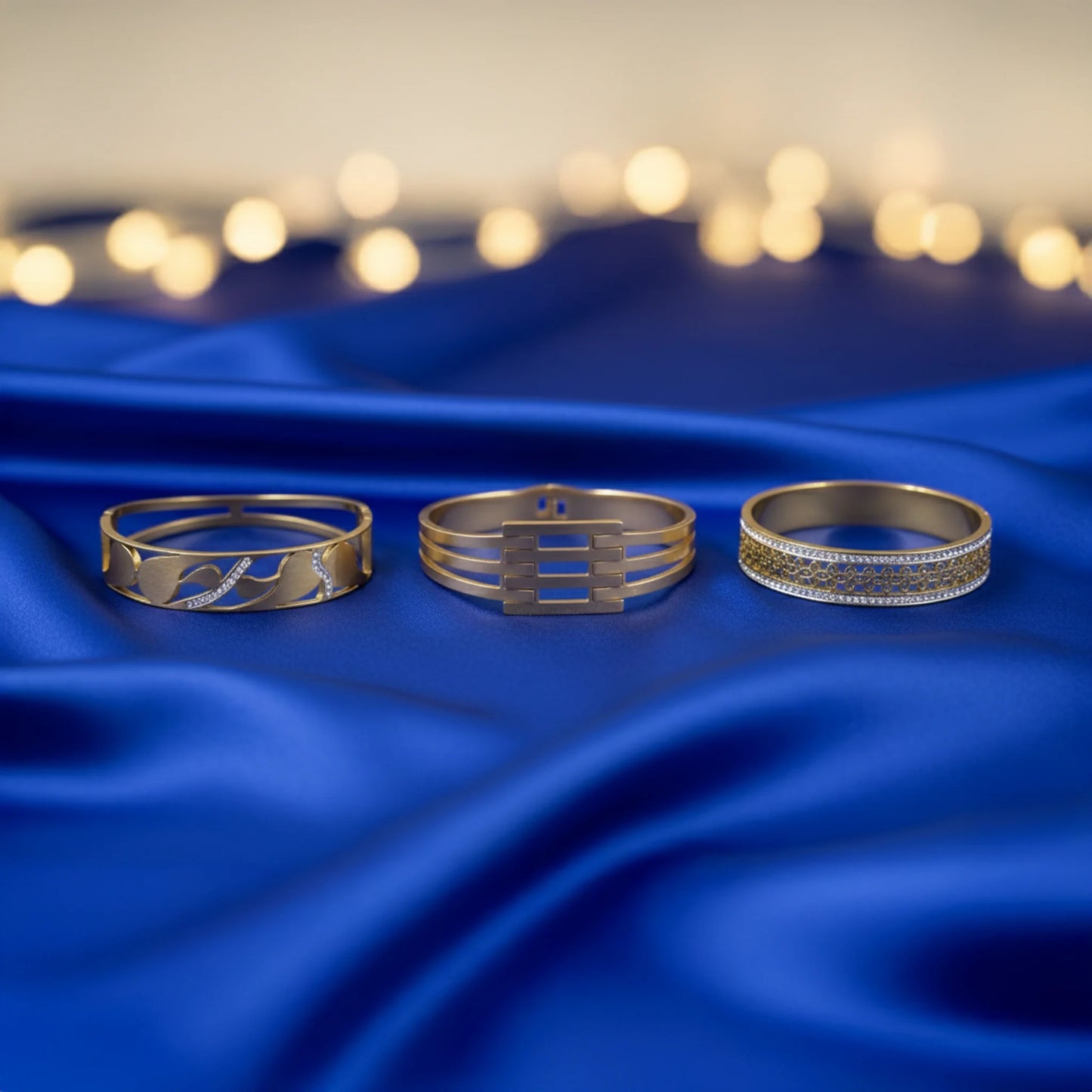 Women’s gold finish bracelet with intricate pattern